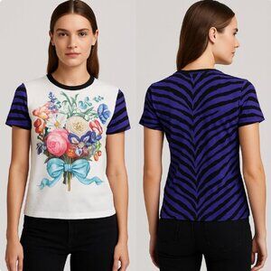 Emanuel Ungaro Floral Tiger Print Cotton Tee Size 4